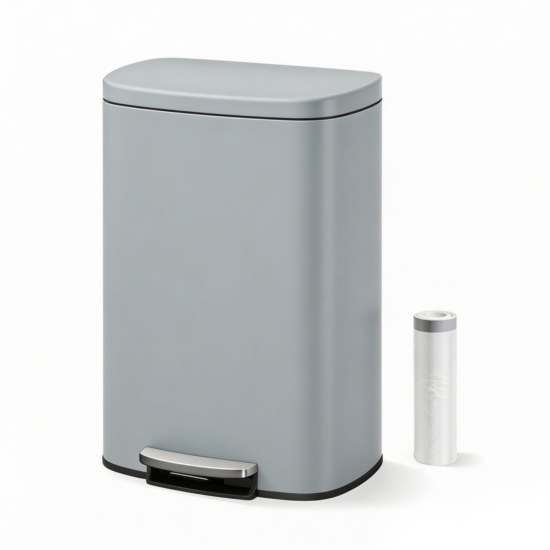 Garvee Cubo de Basura de Pedal de 50 L de Acero Inoxidable Cierre Suave y Silencioso Forma Ovalada Anti-Olores para Cocina Gris