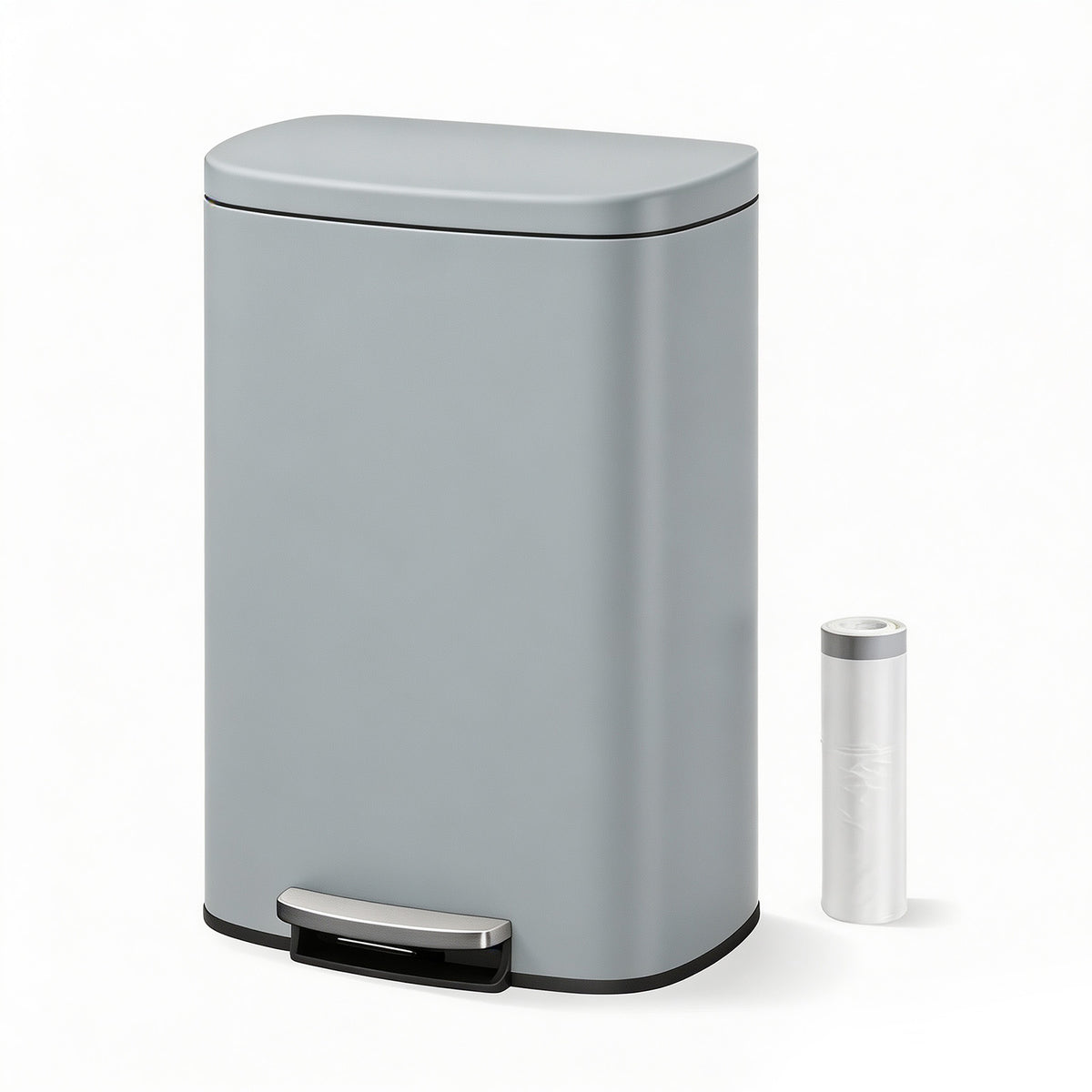 Garvee Cubo de Basura de Pedal de 50 L de Acero Inoxidable Cierre Suave y Silencioso Forma Ovalada Anti-Olores para Cocina Gris