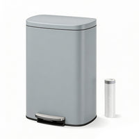 Garvee Cubo de Basura de Pedal de 50 L de Acero Inoxidable Cierre Suave y Silencioso Forma Ovalada Anti-Olores para Cocina Gris