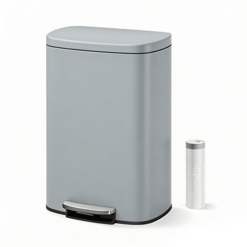 Garvee Cubo de Basura de Pedal de 50 L de Acero Inoxidable Cierre Suave y Silencioso Forma Ovalada Anti-Olores para Cocina Gris