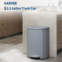 Garvee Cubo de Basura de Pedal de 50 L de Acero Inoxidable Cierre Suave y Silencioso Forma Ovalada Anti-Olores para Cocina Gris