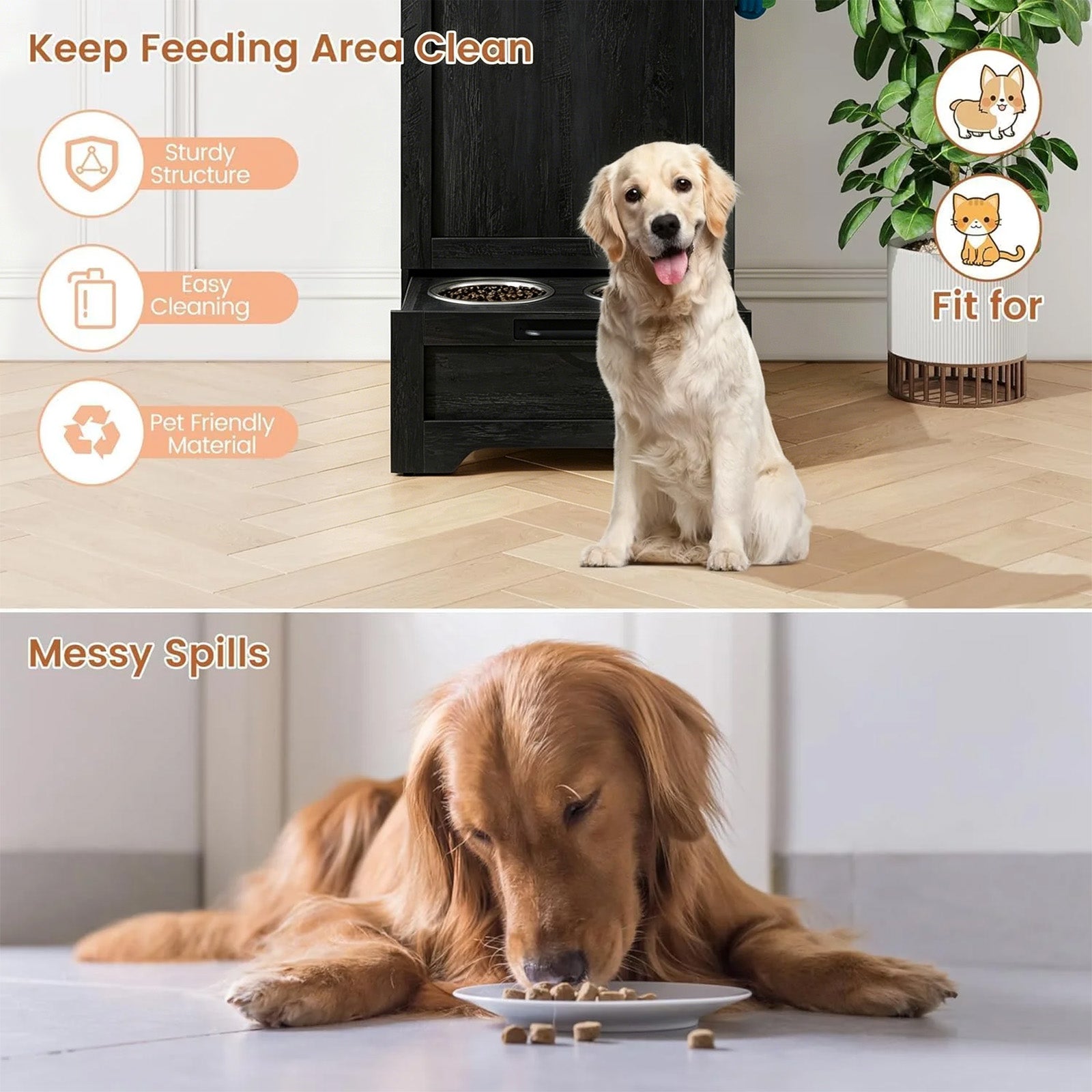 Garvee Mueble Alimentador para Perros con Contenedor de Comida, Armario de Almacenamiento de Madera con Comedero Inferior, Negro
