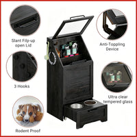 Garvee Mueble Alimentador para Perros con Contenedor de Comida, Armario de Almacenamiento de Madera con Comedero Inferior, Negro