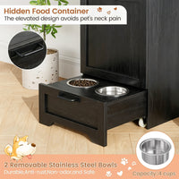 Garvee Mueble Alimentador para Perros con Contenedor de Comida, Armario de Almacenamiento de Madera con Comedero Inferior, Negro