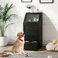 Garvee Mueble Alimentador para Perros con Contenedor de Comida, Armario de Almacenamiento de Madera con Comedero Inferior, Negro