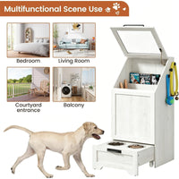 Garvee Mueble Alimentador para Perros con Contenedor de Comida, Armario de Almacenamiento de Madera con Comedero Inferior, Blanco