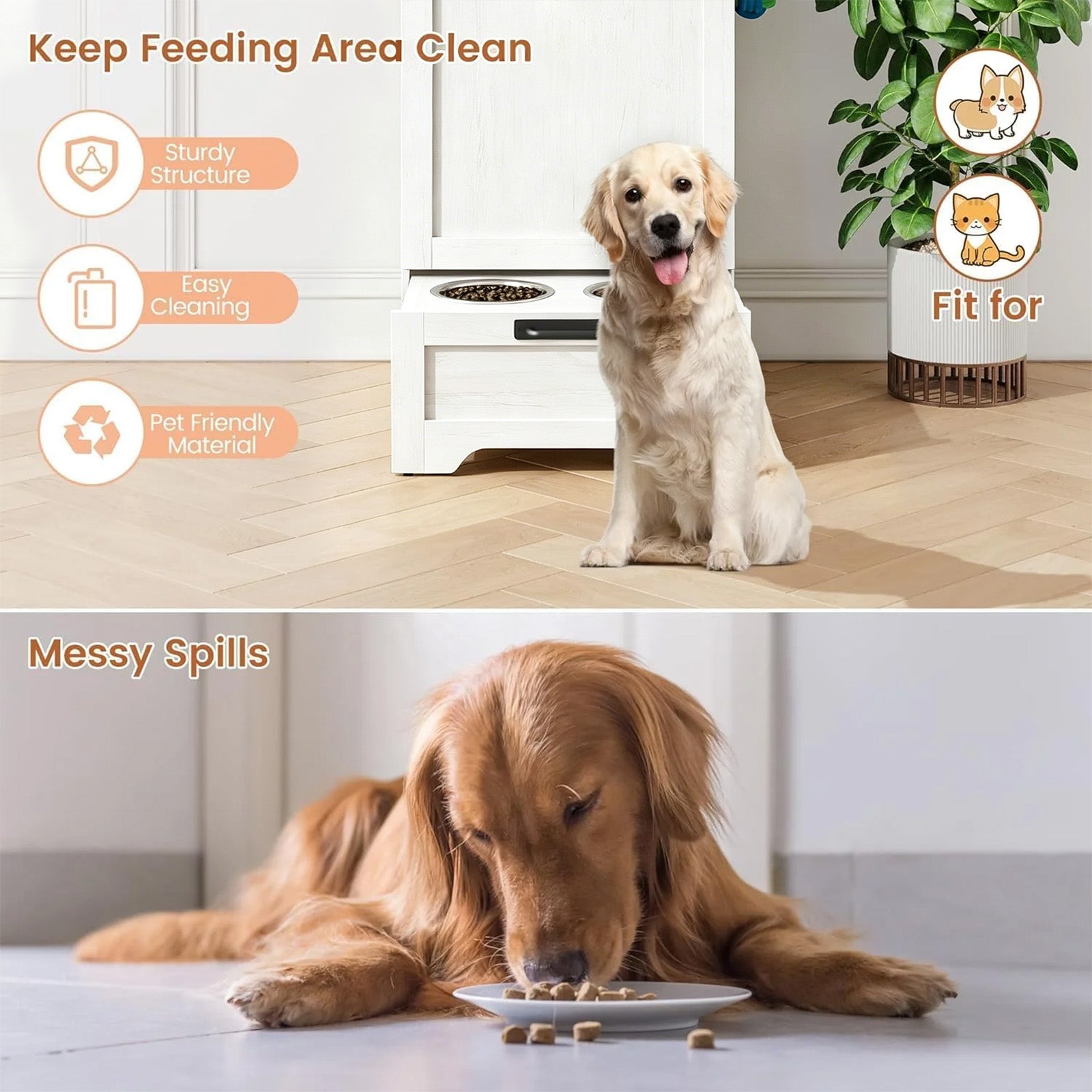 Garvee Mueble Alimentador para Perros con Contenedor de Comida, Armario de Almacenamiento de Madera con Comedero Inferior, Blanco