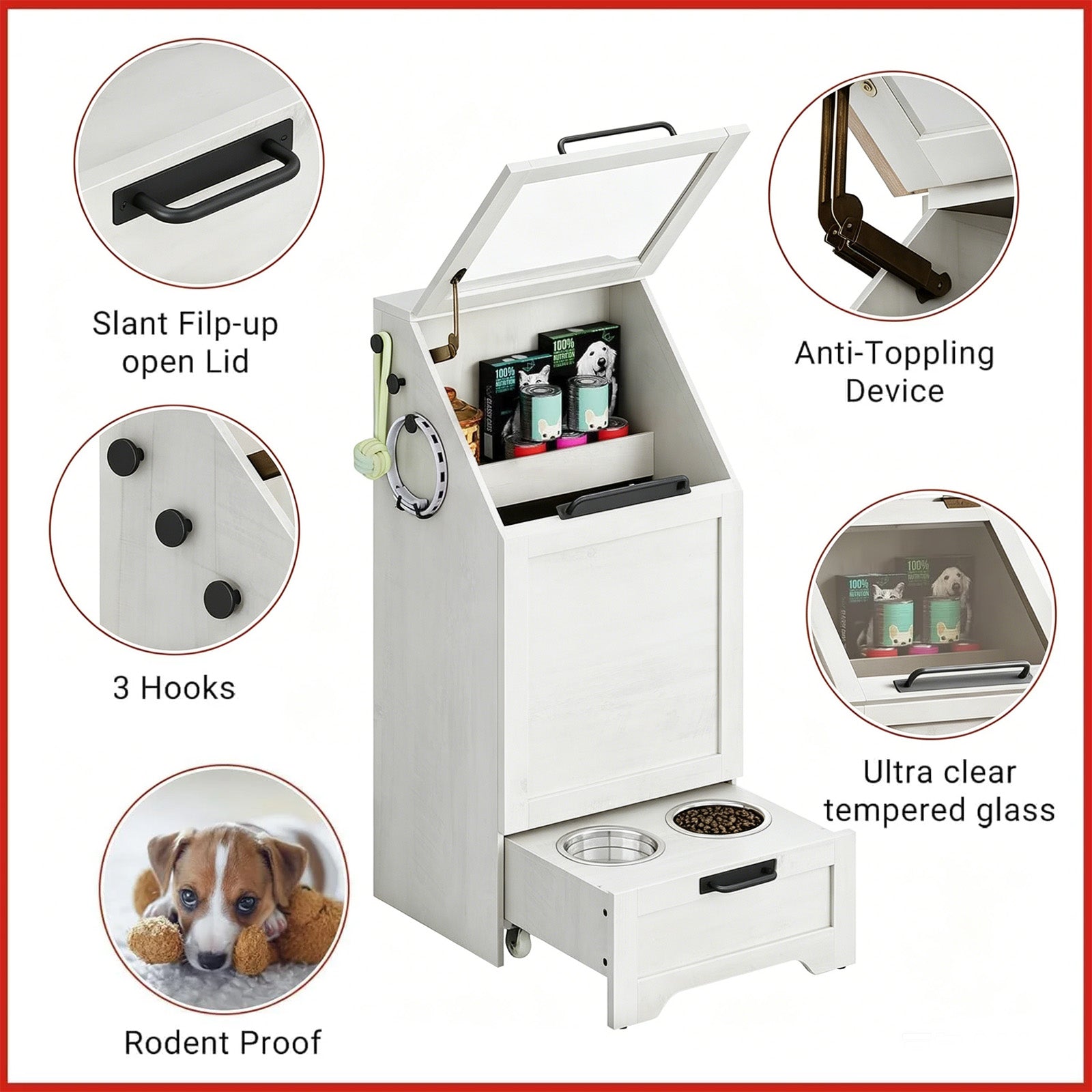 Garvee Mueble Alimentador para Perros con Contenedor de Comida, Armario de Almacenamiento de Madera con Comedero Inferior, Blanco