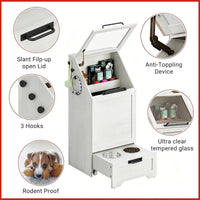 Garvee Mueble Alimentador para Perros con Contenedor de Comida, Armario de Almacenamiento de Madera con Comedero Inferior, Blanco
