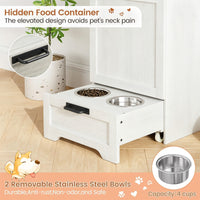 Garvee Mueble Alimentador para Perros con Contenedor de Comida, Armario de Almacenamiento de Madera con Comedero Inferior, Blanco