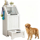 Garvee Mueble Alimentador para Perros con Contenedor de Comida, Armario de Almacenamiento de Madera con Comedero Inferior, Blanco - Blanco