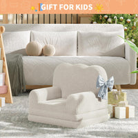 Garvee Sofá Infantil Convertible 2-en-1 con Espuma Densa y Sherpa Suave, Blanco Ondulado, Ideal para Juegos y Descanso, Ligero y Seguro