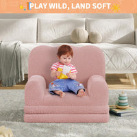 Garvee Sofá Infantil Convertible 2 en 1, Espuma de Alta Densidad con Tela Sherpa Suave, Funda Lavable, Cama Plegable Ligera para Niños, Rosa