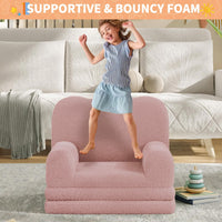 Garvee Sofá Infantil Convertible 2 en 1, Espuma de Alta Densidad con Tela Sherpa Suave, Funda Lavable, Cama Plegable Ligera para Niños, Rosa