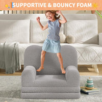Garvee Sofá Infantil 2 en 1 Convertible con Diseño de Olas y Tela Teddy, Espuma de Alta Densidad, Funda Lavable, para Sala de Juegos y Dormitorio, Gris