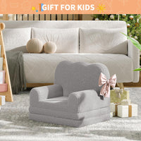 Garvee Sofá Infantil 2 en 1 Convertible con Diseño de Olas y Tela Teddy, Espuma de Alta Densidad, Funda Lavable, para Sala de Juegos y Dormitorio, Gris