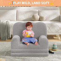 Garvee Sofá Infantil 2 en 1 Convertible con Diseño de Olas y Tela Teddy, Espuma de Alta Densidad, Funda Lavable, para Sala de Juegos y Dormitorio, Gris