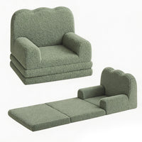 Garvee Sofá Infantil Convertible 2 en 1 Diseño de Ola, Cama Plegable de Espuma Alta Densidad con Funda Lavable, Verde