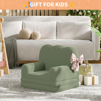 Garvee Sofá Infantil Convertible 2 en 1 Diseño de Ola, Cama Plegable de Espuma Alta Densidad con Funda Lavable, Verde