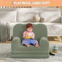 Garvee Sofá Infantil Convertible 2 en 1 Diseño de Ola, Cama Plegable de Espuma Alta Densidad con Funda Lavable, Verde