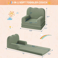 Garvee Sofá Infantil Convertible 2 en 1 Diseño de Ola, Cama Plegable de Espuma Alta Densidad con Funda Lavable, Verde