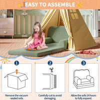 Garvee Sofá Infantil Convertible 2 en 1 Diseño de Ola, Cama Plegable de Espuma Alta Densidad con Funda Lavable, Verde