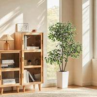 Garvee Árbol Artificial de Ficus Alto de 152 cm, Planta Artificial de Seda con 3 Troncos para Decoración, Planta Falsa para Hogar, Oficina, Hotel, Interior y Exterior, Maceta Alta Blanca