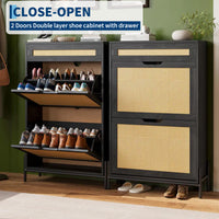 Garvee Zapatero Compacto De Madera Con 2 Cajones Extraíbles Para Pasillos Y Entradas, Estantes Ajustables, Panel De Lino, Varias Colores