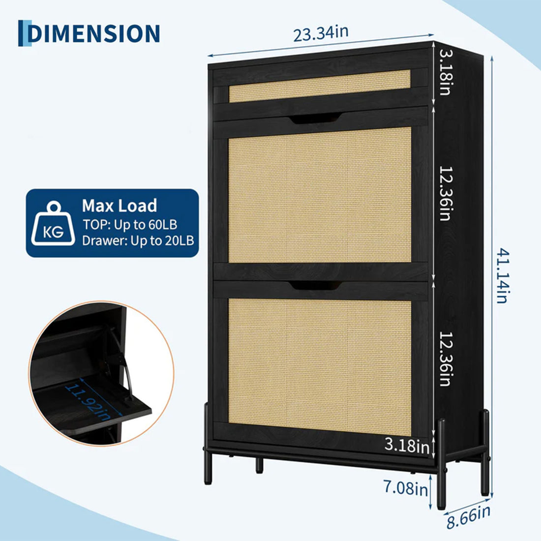 Garvee Zapatero Compacto De Madera Con 2 Cajones Extraíbles Para Pasillos Y Entradas, Estantes Ajustables, Panel De Lino, Varias Colores