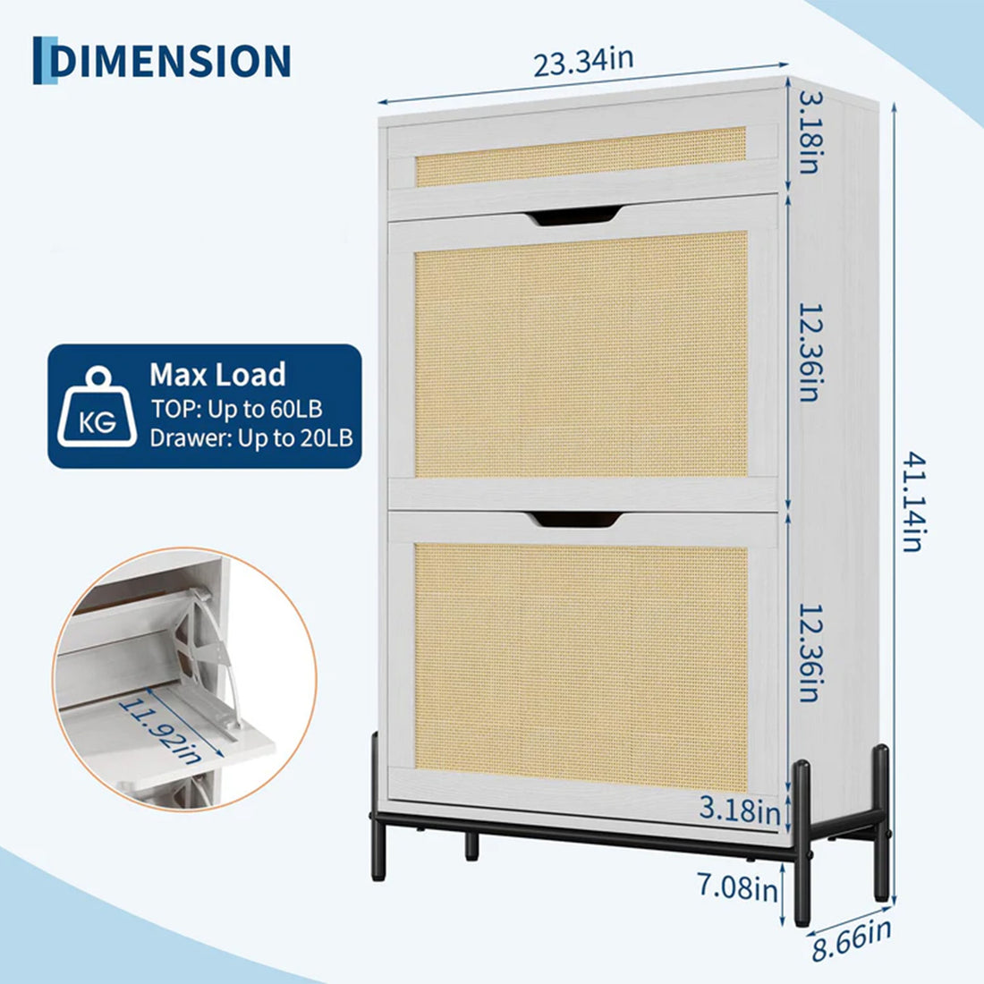Garvee Zapatero Compacto De Madera Con 2 Cajones Extraíbles Para Pasillos Entradas Varias, Estantes Ajustables, Panel De Lino, 4 Colores