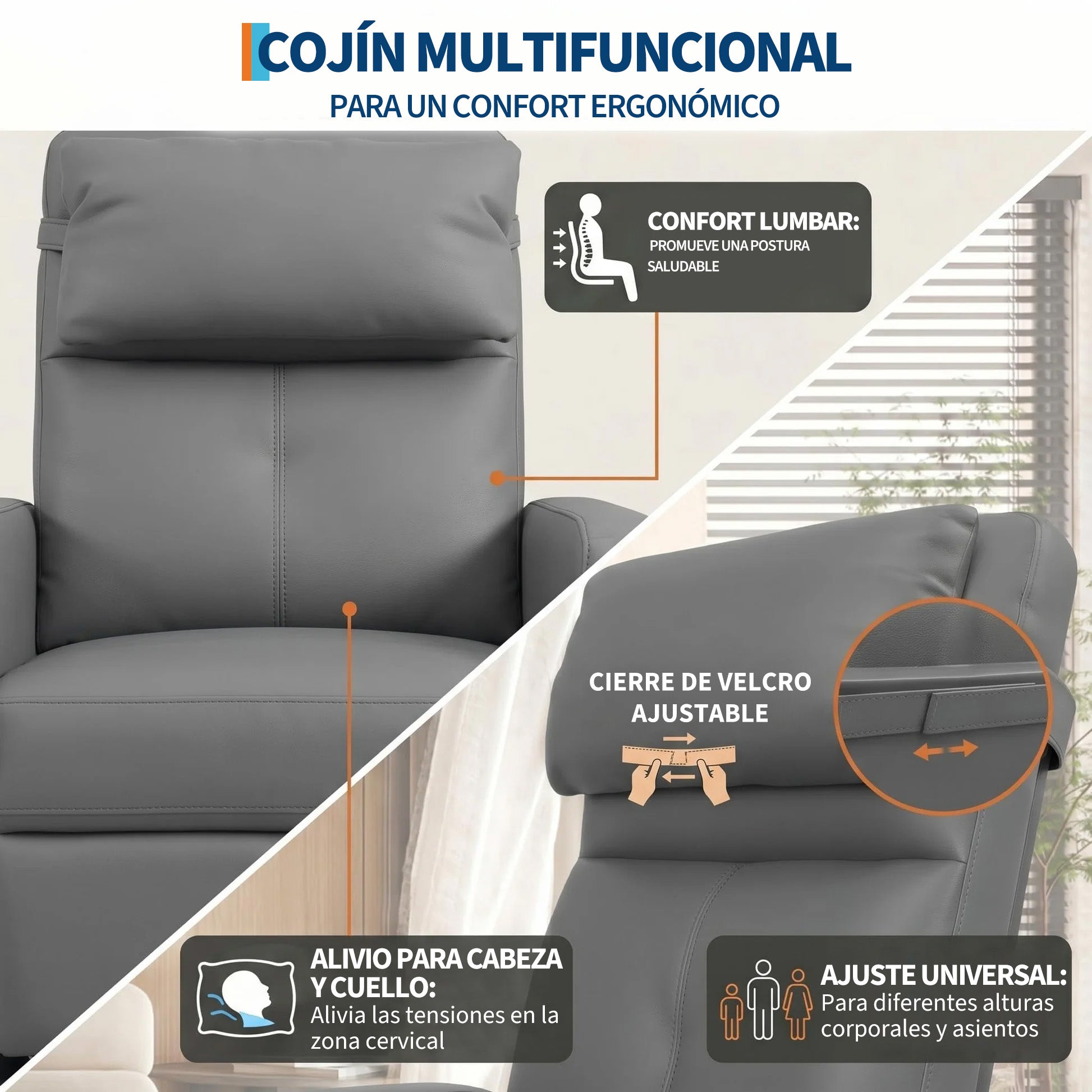 Garvee Sillón Reclinable Eléctrico con Masaje y Calor Respaldo Alto Soporte Lumbar y Puerto USB Gris