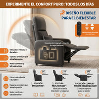 Garvee Sillón Reclinable Eléctrico con Masaje y Calor Respaldo Alto Soporte Lumbar y Puerto USB Gris