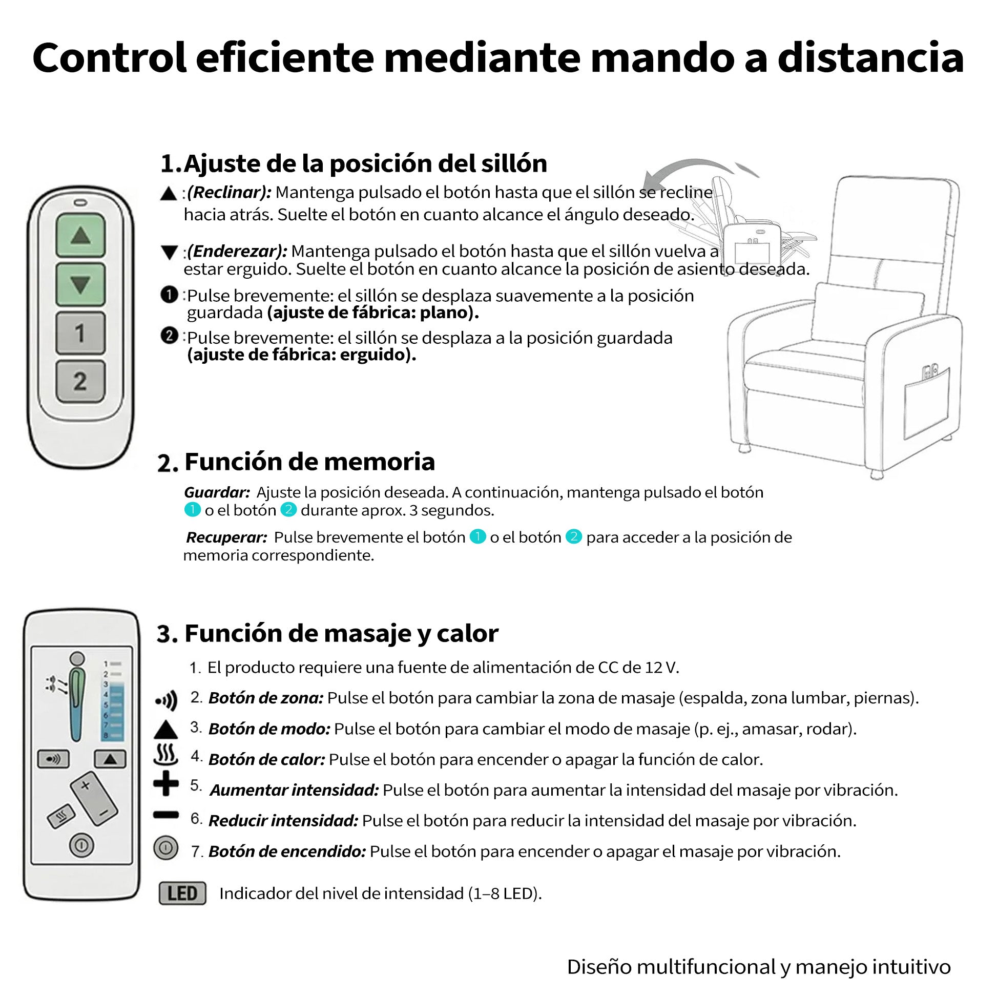 Garvee Sillón Reclinable Eléctrico con Masaje y Calor Respaldo Alto Soporte Lumbar y Puerto USB Gris