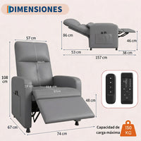 Garvee Sillón Reclinable Eléctrico con Masaje y Calor Respaldo Alto Soporte Lumbar y Puerto USB Gris