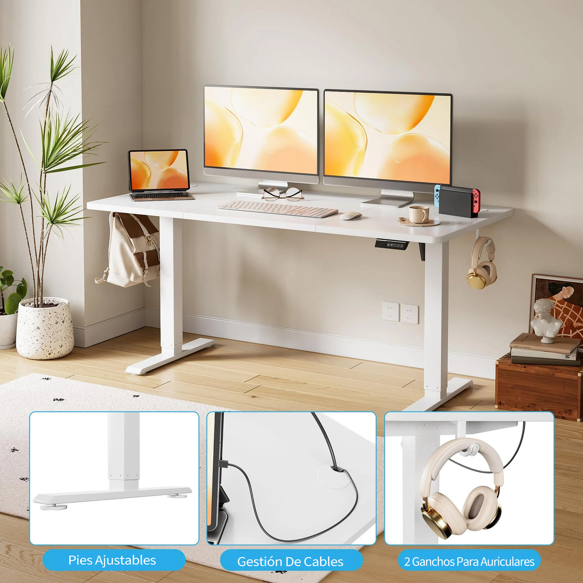 Garvee Escritorio Eléctrico Ajustable en Altura de 140 cm con Control de Memoria Digital, Estructura Robusta para Oficina y Estudio, Blanco