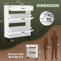 Garvee Mueble Zapatero Estrecho para Entrada con 2 Cajones Abatibles y 1 Cajón Superior Estantes Ajustables Sistema Antivuelco MDF Blanco