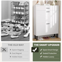 Garvee Mueble Zapatero Estrecho para Entrada con 2 Cajones Abatibles y 1 Cajón Superior Estantes Ajustables Sistema Antivuelco MDF Blanco