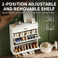 Garvee Mueble Zapatero Estrecho para Entrada con 2 Cajones Abatibles y 1 Cajón Superior Estantes Ajustables Sistema Antivuelco MDF Blanco