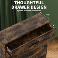 Garvee Zapatero Estrecho de Entrada con 2 Puertas Abatibles y 1 Cajón, Mueble Organizador de Zapatos de Madera MDF, Madera Rústica