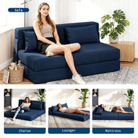 Garvee Sofá Cama Plegable de 4 Posiciones con Respaldo Ajustable y Cojín, Espuma de Alta Densidad, Funda de Pana Desmontable, 80x60x6 Pulgadas, Azul Marino
