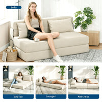 Garvee Sofá Cama Plegable 4 en 1 con Espuma Viscoelástica, Respaldo Ergonómico y Funda Lavable, Tapizado en Lino, para Sala y Habitación de Invitados, Beige