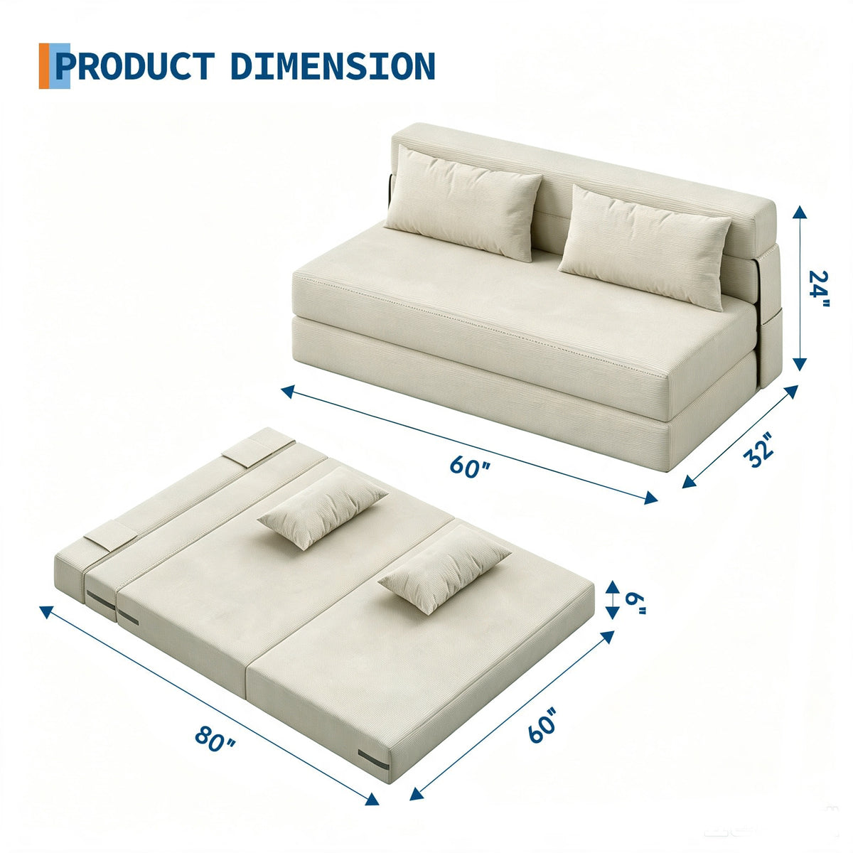 Garvee Sofá Cama Plegable 4 en 1 con Espuma Viscoelástica, Respaldo Ergonómico y Funda Lavable, Tapizado en Lino, para Sala y Habitación de Invitados, Beige
