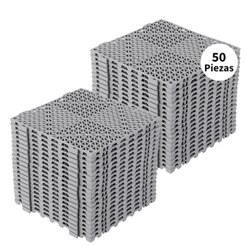 Garvee Alfombrilla de Drenaje Entrelazada de 300 x 300 mm, 50 Alfombrillas de PVC Suave Antideslizante, Baldosas Interconectables para Suelo, Baño, Piscina y Zonas Húmedas, Gris