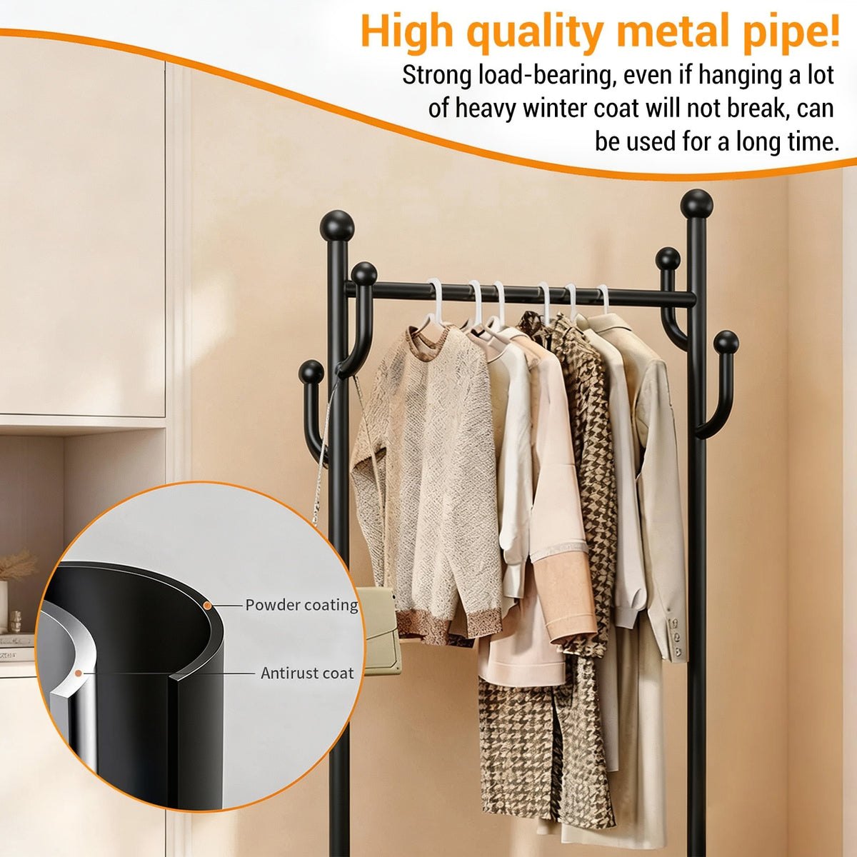 Garvee Perchero Rodante de Metal con Ruedas Bloqueables y Cesta de Almacenamiento, 100 x 175 cm, 54 kg, para Dormitorio y Tienda, Negro
