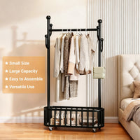 Garvee Perchero Rodante de Metal con Ruedas Bloqueables y Cesta de Almacenamiento, 100 x 175 cm, 54 kg, para Dormitorio y Tienda, Negro