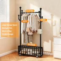 Garvee Perchero Rodante de Metal con Ruedas Bloqueables y Cesta de Almacenamiento, 100 x 175 cm, 54 kg, para Dormitorio y Tienda, Negro