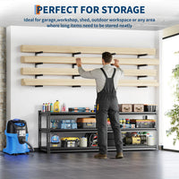 Garvee Juego de 2 Estantes para Madera de 4 Niveles, Organizador de Pared de Acero Resistente para Taller y Garaje, Capacidad 360 kg Negro