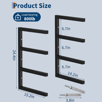Garvee Juego de 2 Estantes para Madera de 4 Niveles, Organizador de Pared de Acero Resistente para Taller y Garaje, Capacidad 360 kg Negro