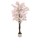 Garvee Árbol Artificial de Cerezo Sakura con Hojas de Seda, Planta Decorativa en Maceta para Salón y Eventos, Rosa, 150 cm - Rosa