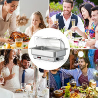 Garvee Chafing Dish Eléctrico de 600W en Acero Inoxidable con Tapa PC-Rolltop Transparente, Bandeja para Buffet y Catering Profesional, 220V, Plata